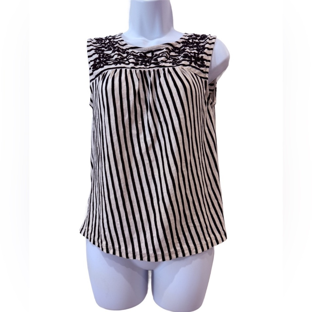 Anthropologie W5 floral yoke striped sleeveless top. Size Small